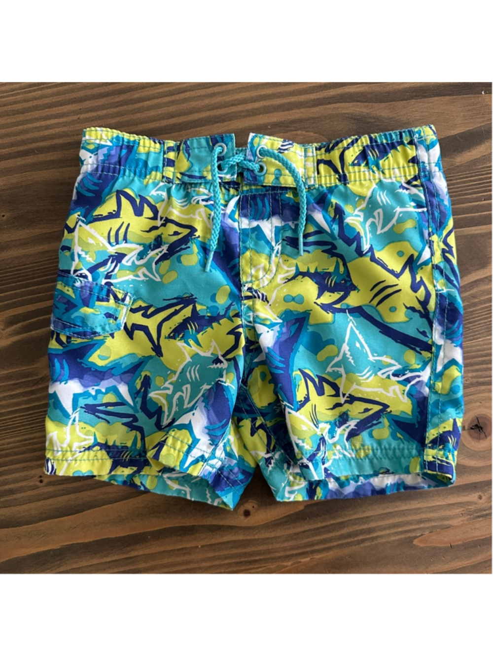 Koala Baby Shark Swim Trunks Boys 12M Blue Yellow Mesh Lined